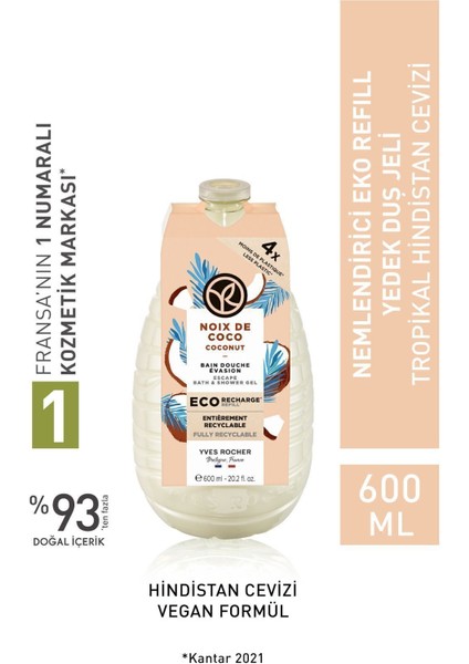 Nemlendirici Duş Jeli - Tropikal Hindistan Cevizi 600 ml + Isana Men Duş Jeli 3 In 1 Fresh 300 ml