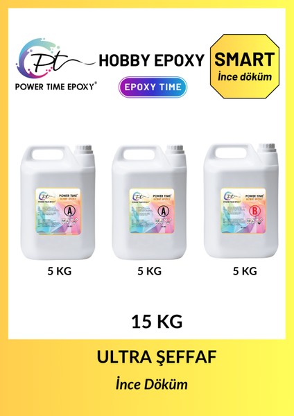 15 kg Hobby Epoxy Smart/ Hobi Epoksi Reçine Ultra Şeffaf ve Parlak Ince Döküm