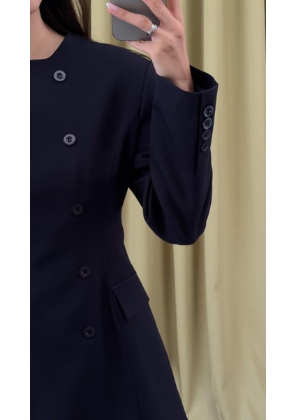 Düğmeli Lacivert Ceket Elbise indirimleri