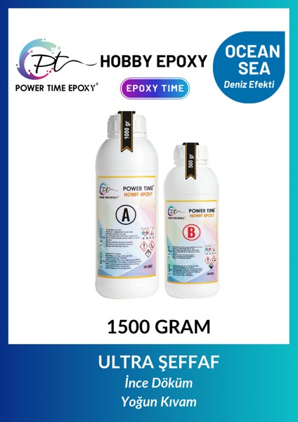 Ocean Sea/ Deniz Efekti Ultra Şeffaf ve Parlak Epoksi Reçine Ince Döküm 1,5 kg Yoğun Kıvam
