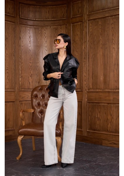 Siyah Çizgili Gri Straight Jean