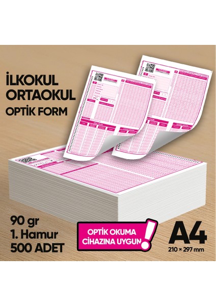 İlkokul-Ortaokul Deneme Sınavları için 500 Adet (90.gr) Optik Form - Optik Okuma Uyumlu