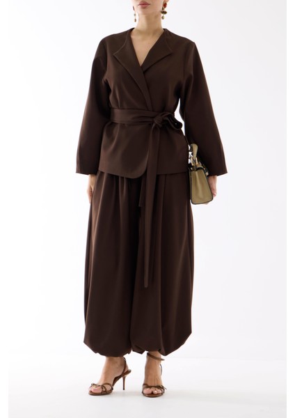 Poliviskon Kahverengi Şalvar-Kimono Takım fiyatları