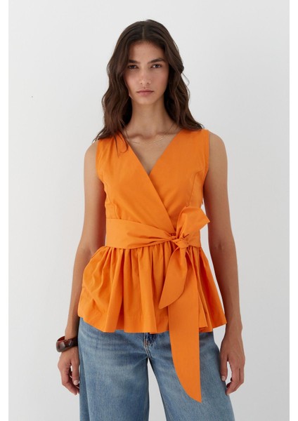 Kuşak Bağlamalı Kolsuz Bluz Turuncu