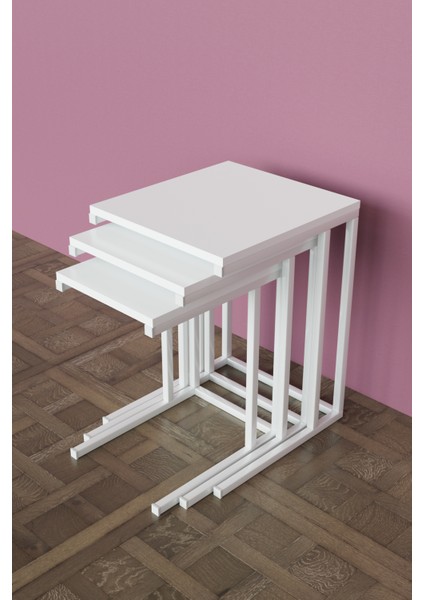 3'lü C Model Zigon Sehpa Beyaz Metal fiyatları