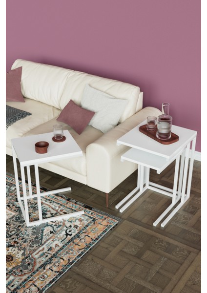 3'lü C Model Zigon Sehpa Beyaz Metal modelleri