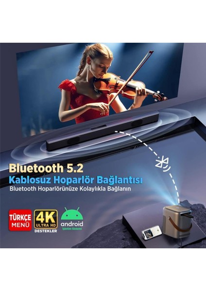 Android Tv 4K Destekli Projeksiyon Cihazı +Auto Focus+Auto Keystone Leısure H300A 6g Wi-Fi+5.2 Bluetooth 240 Inç Yansıtma+Hifi Dolby Ses Sistemi Koyu Gri modelleri