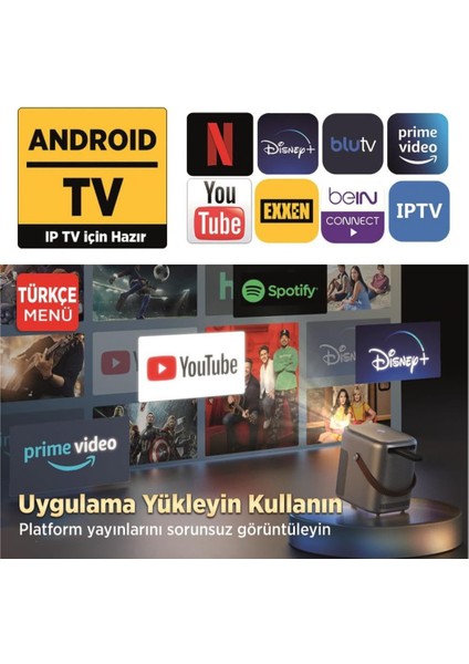 Android Tv 4K Destekli Projeksiyon Cihazı +Auto Focus+Auto Keystone Leısure H300A 6g Wi-Fi+5.2 Bluetooth 240 Inç Yansıtma+Hifi Dolby Ses Sistemi Koyu Gri fırsatları