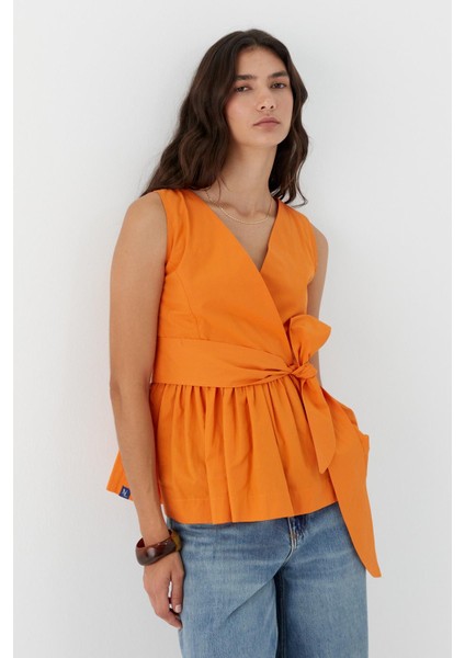 Kuşak Bağlamalı Kolsuz Bluz Turuncu modelleri