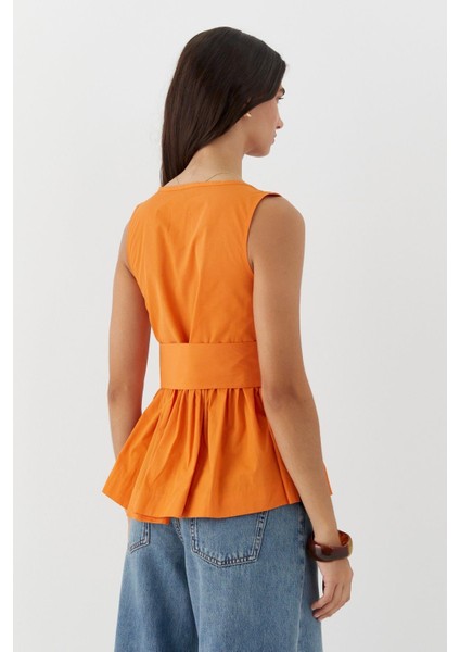 Kuşak Bağlamalı Kolsuz Bluz Turuncu fırsatları