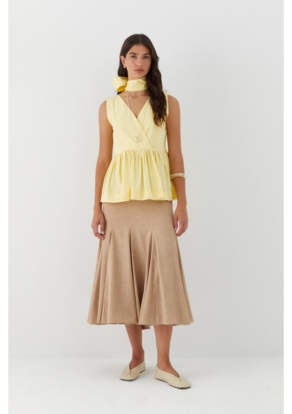 Kuşak Bağlamalı Kolsuz Bluz Sarı fiyatları