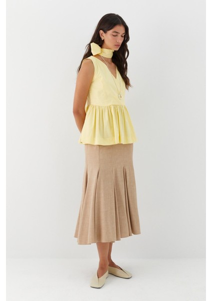 Kuşak Bağlamalı Kolsuz Bluz Sarı modelleri