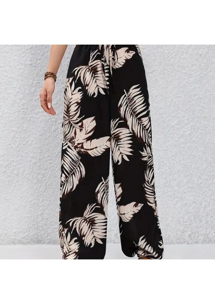 Kadın Yüksek Bel Bağcıklı Yaprak Desenli Süprem Pantolon fiyatları