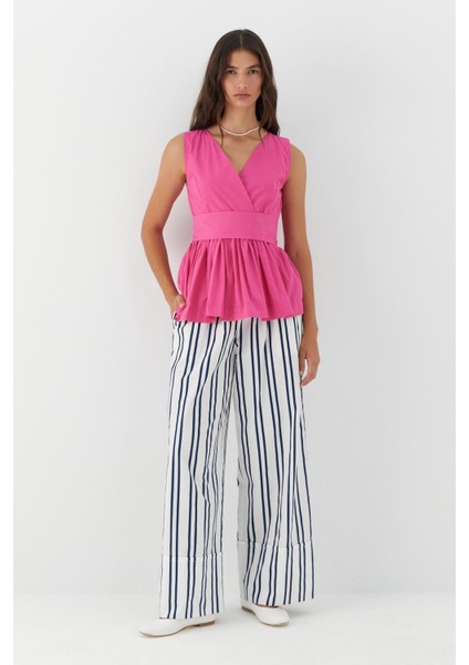 Kuşak Bağlamalı Kolsuz Bluz Fuşya