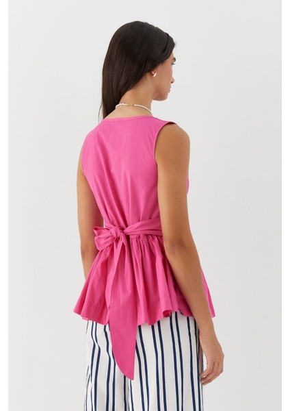 Kuşak Bağlamalı Kolsuz Bluz Fuşya fırsatları