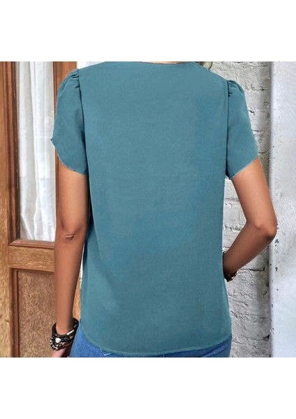 Kadın Kısa Kollu Lazer V Yakalı Ithal Krep Bluz fırsatları