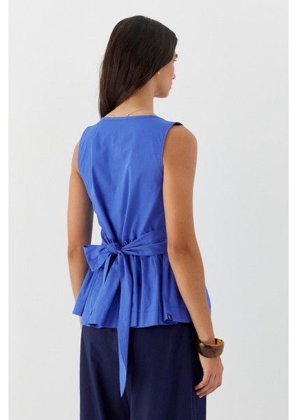 Kuşak Bağlamalı Kolsuz Bluz Indigo fırsatları