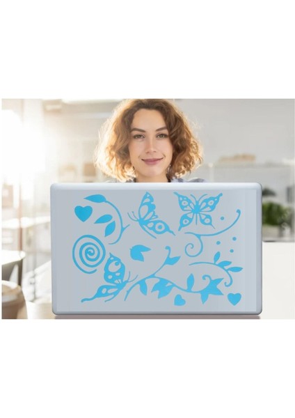 2 Adet Defter Sticker,laptop Sticker Mavi Kelebekli Pvc 48X33X0,5CM