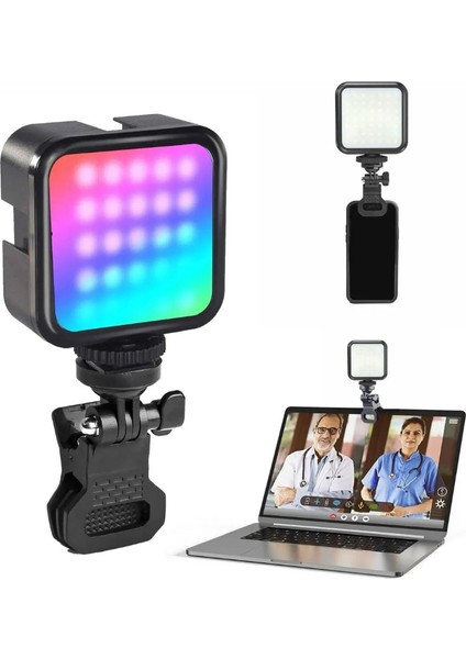 Rgb Ikili Set Dolgu Işık Canlı Yayın Için Mini Yüksek Parlaklık Dolgu Işığı Selfie Işık Paneli, Kıskaçlı Telefon ve Notebook Tutucu, Youtuber Yayıncı Işığı Ay-83 (AY-83RGB - Işık + Tutucu)