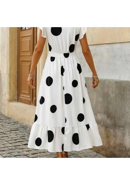 Kadın Kısa Kollu Kruvaze Yakalı Fırfırlı Süprem Elbise modelleri