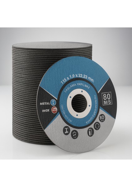 Inox Metal Kesici (25 Adet) Kesme Diski 115X1,0X22,23 mm Ince Taş Disk Spiral Demir Kesici Disk