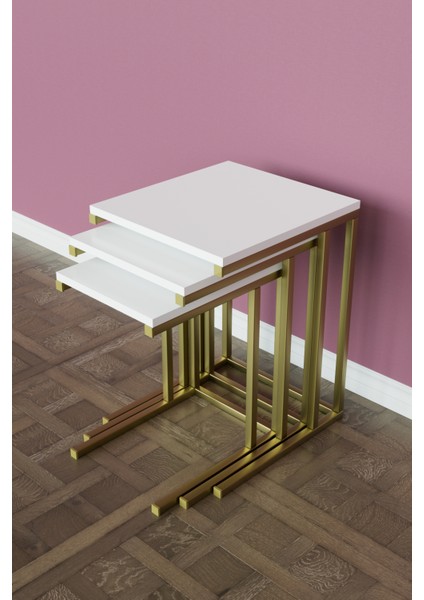 3'lü C Model Zigon Sehpa Gold Metal fiyatları