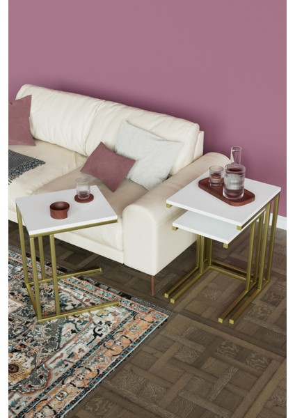 3'lü C Model Zigon Sehpa Gold Metal modelleri