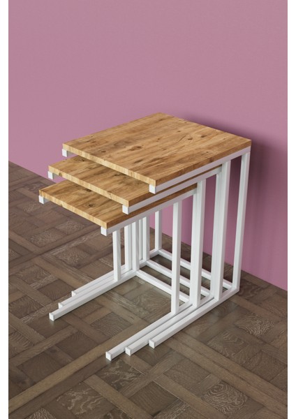 3'lü C Model Zigon Sehpa Beyaz Metal fiyatları