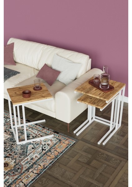 3'lü C Model Zigon Sehpa Beyaz Metal modelleri