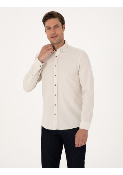 Erkek Bej Slim Fit Uzun Kollu Gömlek 50311562-VR011