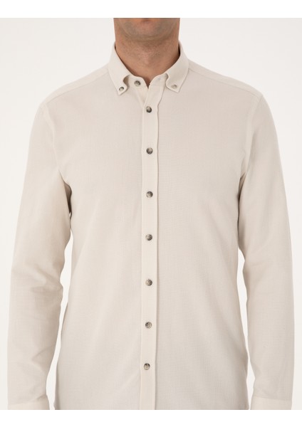 Erkek Bej Slim Fit Uzun Kollu Gömlek 50311562-VR011