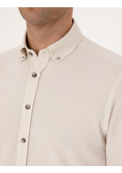 Erkek Bej Slim Fit Uzun Kollu Gömlek 50311562-VR011