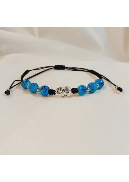 Şans Getiren Fil Figürlü Gümüş Kaplama Makrome Bileklik, Kadın Aksesuar ve El Yapımı Takı, Makrome Bileklik, Örgü Bileklik, Fil Bileklik, Kadın Takı ve Uğurlu Hediyelik Bileklik