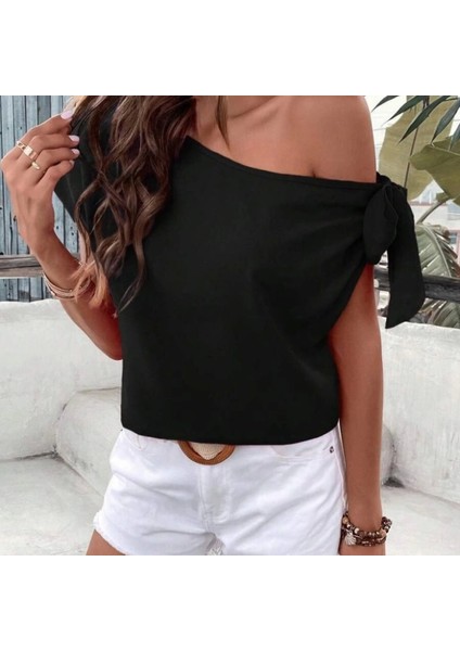 Kadın Tek Omuzu Açık Koldan Bağlamalı Janjan Krep Bluz indirimleri