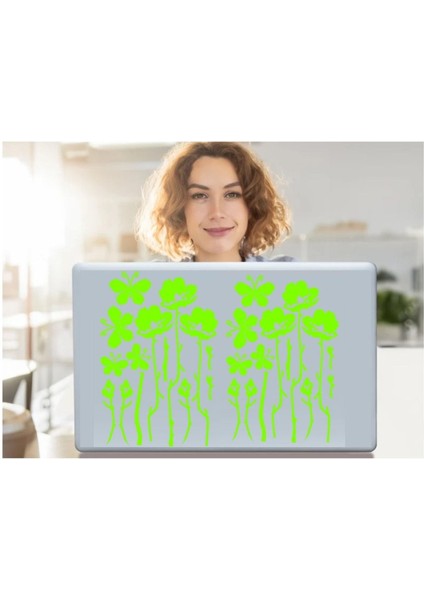 2 Adet Defter Sticker,laptop Sticker Yeşil Çiçekli Pvc 48X33X0,5CM