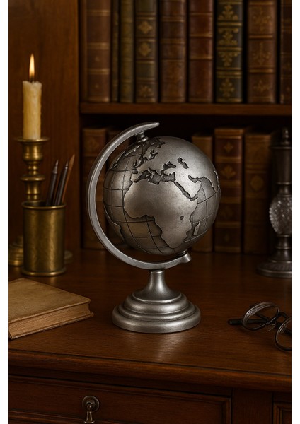 Ofis ve Ev Dekoru Için Metal Dünya Küresi Gri – Masaüstü Süs, 13X9 cm fiyatları