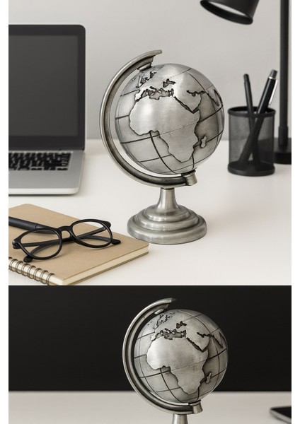 Ofis ve Ev Dekoru Için Metal Dünya Küresi Gri – Masaüstü Süs, 13X9 cm modelleri
