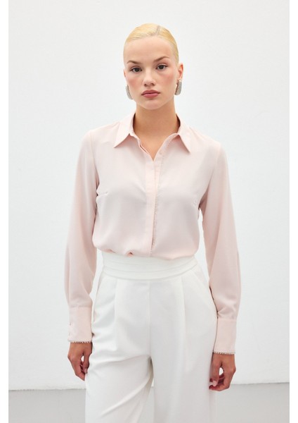 Boncuk Aksesuarlı Gömlek - Pudra modelleri