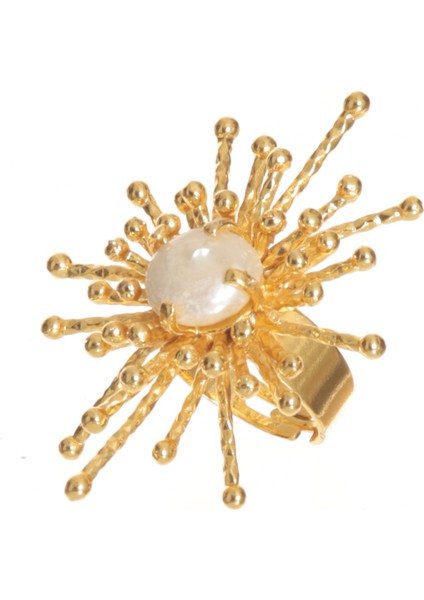 Kadın Altın Renk Kaplama Inci Detaylı Ayarlanabilir Büyük Güneş Yüzük indirimleri