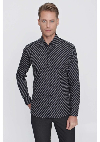 G 1517 Slim Fit Siyah Spor Gömlek