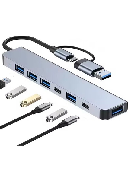 USB Hub 7in1 USB Type-C To USB A USB C USB 2.0 3.0 Çevirici Adaptör Çok Portlu Tak Çalıştır USB Çevirici - CZ58