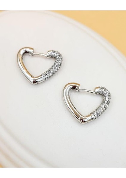 Gömme Taşlı Kalp Silver Küpe