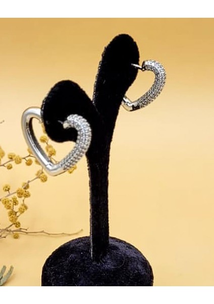 Gömme Taşlı Kalp Silver Küpe modelleri