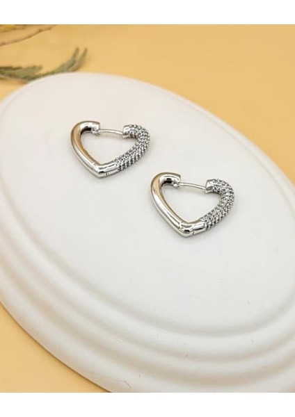 Gömme Taşlı Kalp Silver Küpe fırsatları