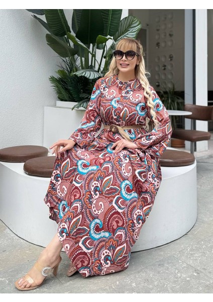 Kadın Büyük Beden Yaka Düğmeli Ispanyol Kol Dokuma Viskon Elbise fırsatları