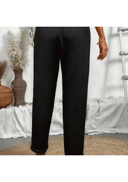 Kadın Yüksek Bel Lastikli Belde Bağcık Detaylı Aerobin Pantolon modelleri