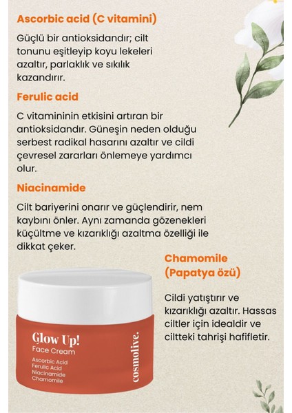 Aydınlatıcı Yüz Kremi Askorbik Asit Ferulic Asit Niasinamid Nemlendirme fiyatları