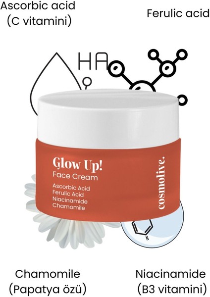 Aydınlatıcı Yüz Kremi Askorbik Asit Ferulic Asit Niasinamid Nemlendirme indirimleri