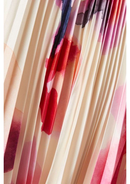 Pleated Maxi Dress - Çok Renkli - %100 Polyester - Halter Yaka - Orkide Desenli fırsatları