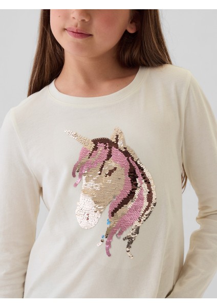 Kız Çocuk Kırık Beyaz Flippy Pullu T-Shirt modelleri